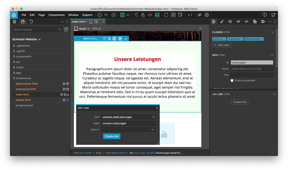 Anker-Link in Pinegrow setzen Anker-Link zu Bereich auf Website in Pinegrow setzen
