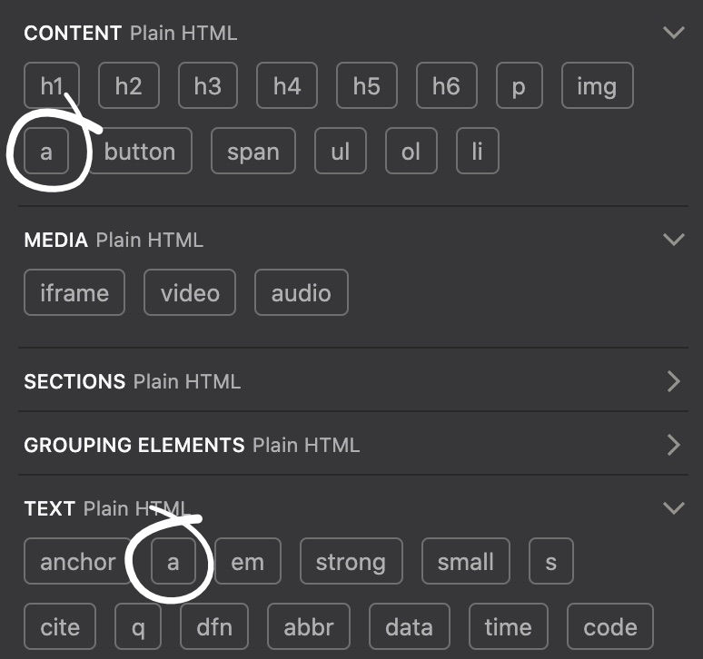 Das Link-Element a in Pinegrow nutzen