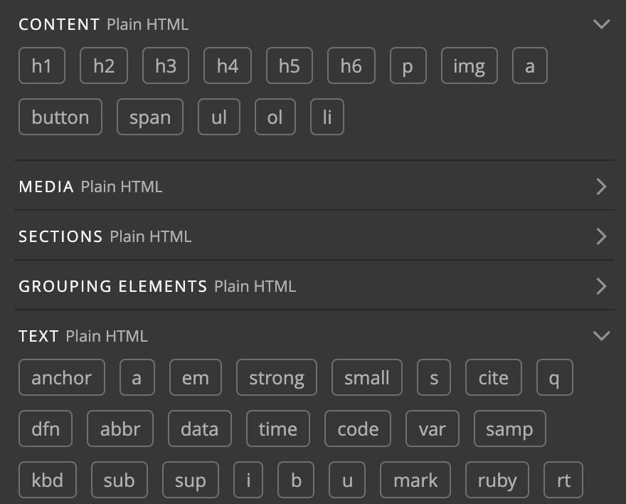 HTML Textelemente in Pinegrow Verschiedene HTML Text-Elemente in Pinegrow nutzen