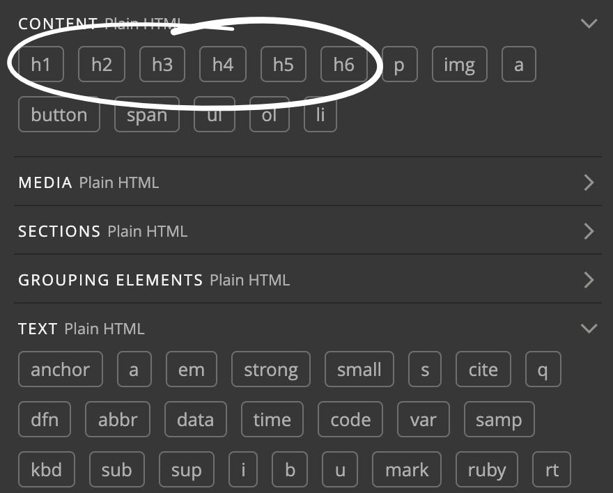 HTML Textelemente in Pinegrow Verschiedene HTML Text-Elemente in Pinegrow nutzen