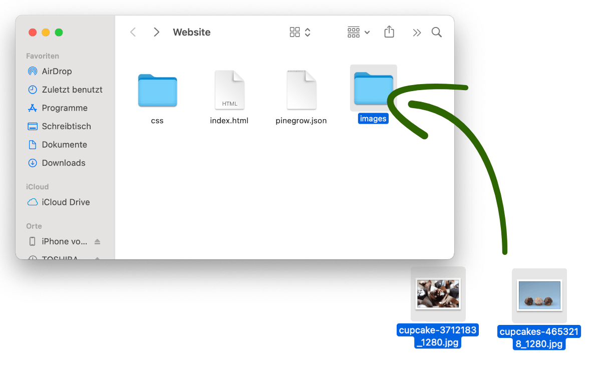 Bilder in den Ordner images im Website-Ordner ziehen