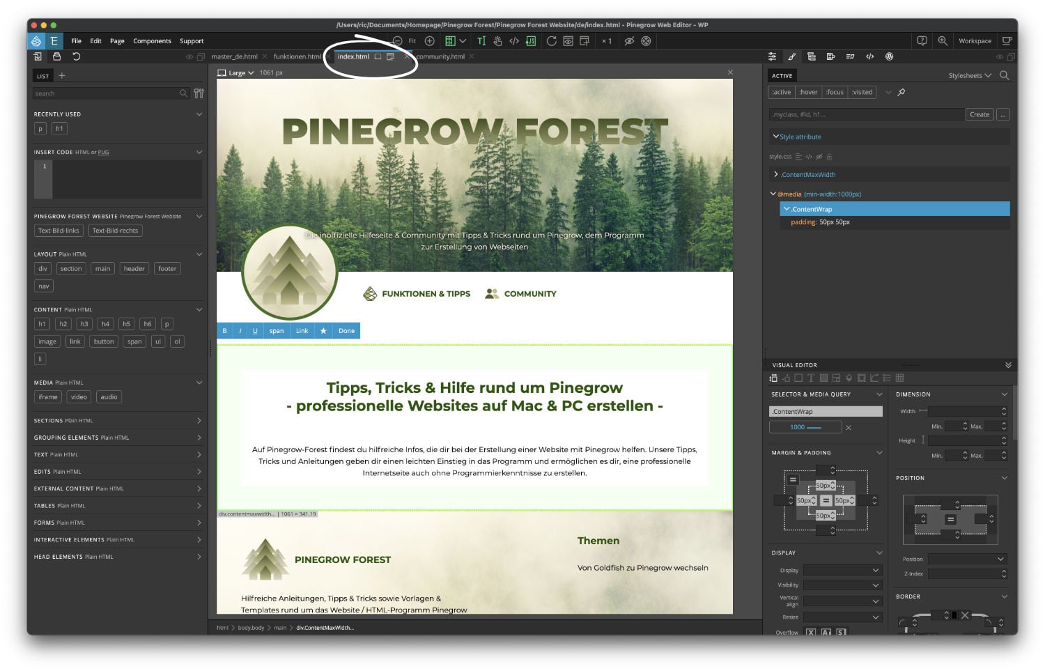 Pinegrow-Workspace Pinegrow middle workspace: edit your website directly graphically - Pinegrow-Forest