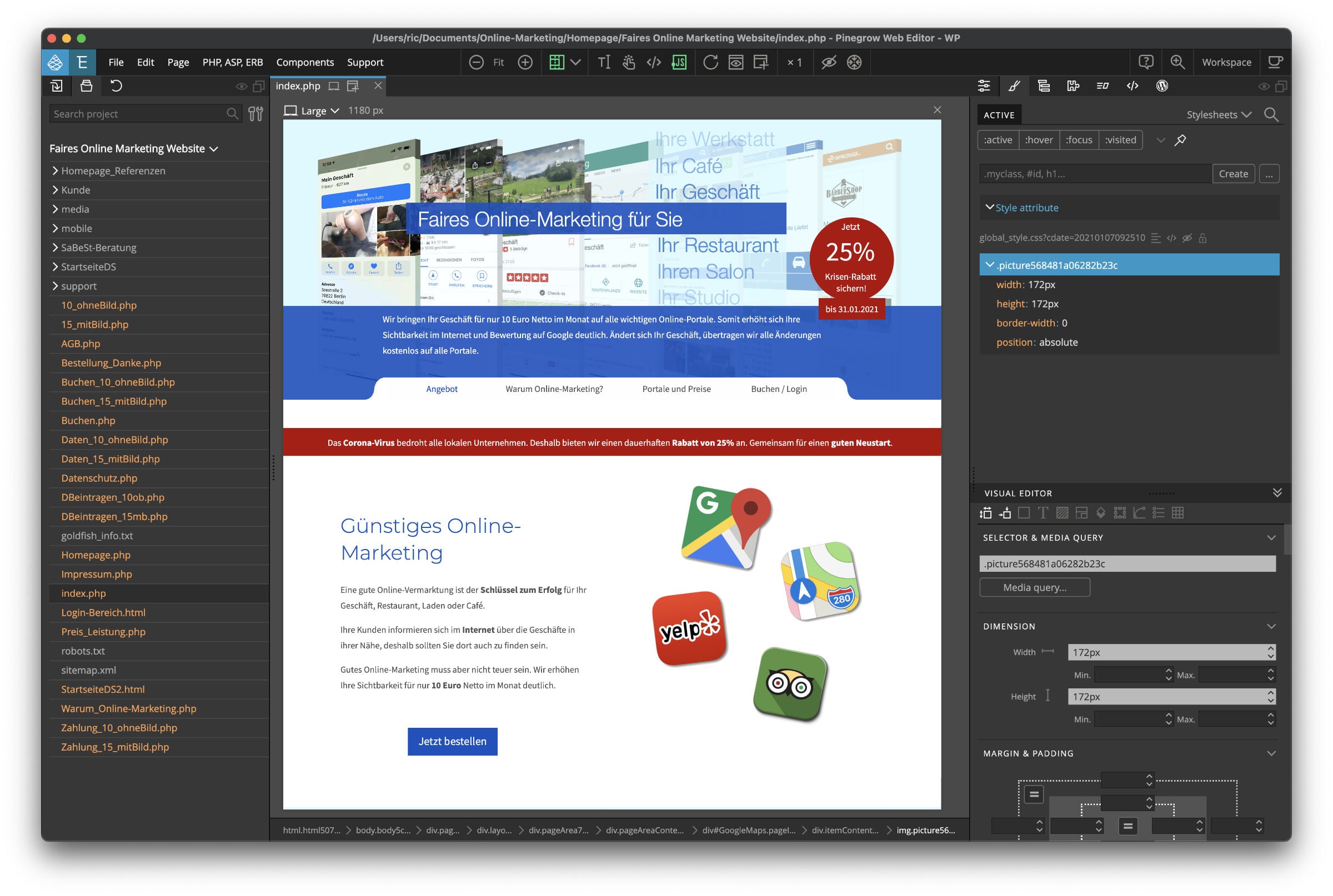 Pinegrow Programm Website Pinegrow Programm zur Websiteerstellung - Geöffnetes Projekt