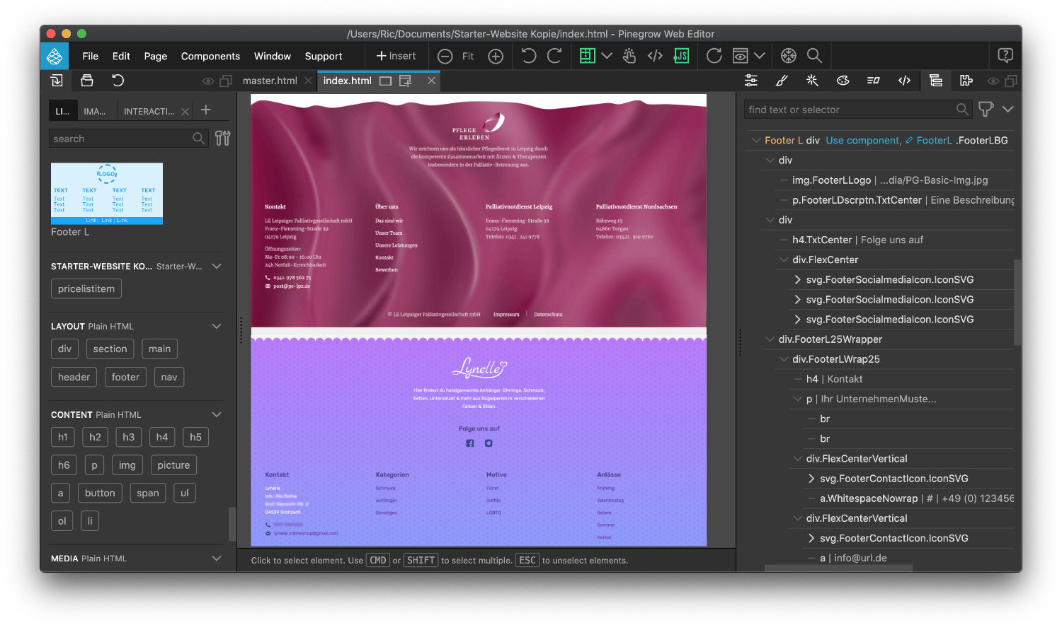 Block Footer L kann in Pinegrow vielfältig gestaltet werden