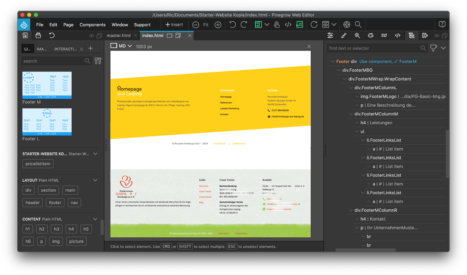 Block Footer M kann in Pinegrow vielfältig gestaltet werden
