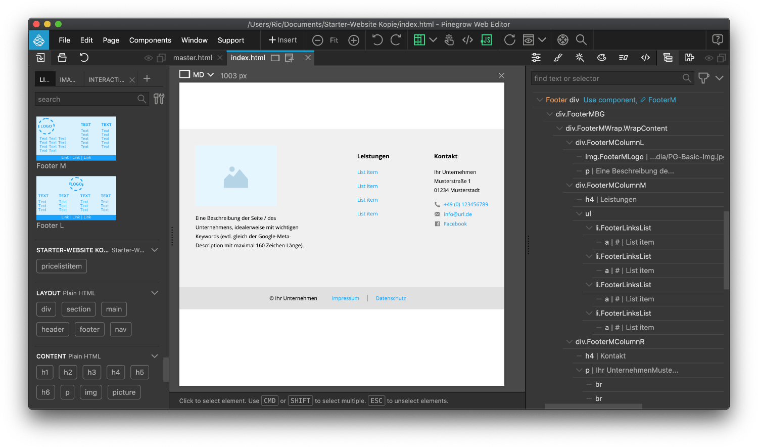 Block Footer M Aufbau in Pinegrow