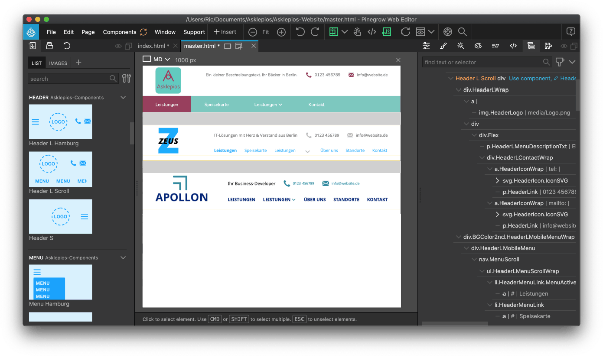 Header L Scroll Variationen Block Header L Scroll kann in Pinegrow vielfältig gestaltet werden