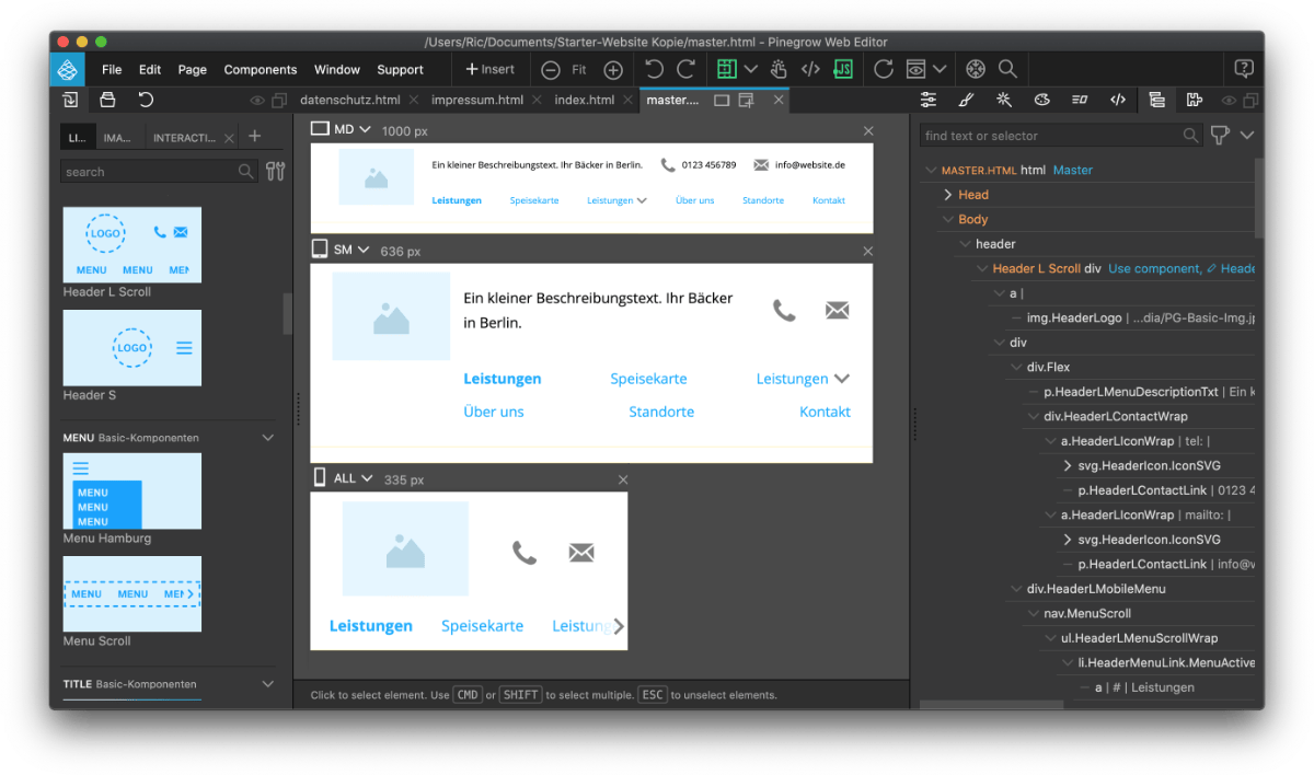 Header L Scroll Pinegrow Block Header L Scroll mit mobiler Version