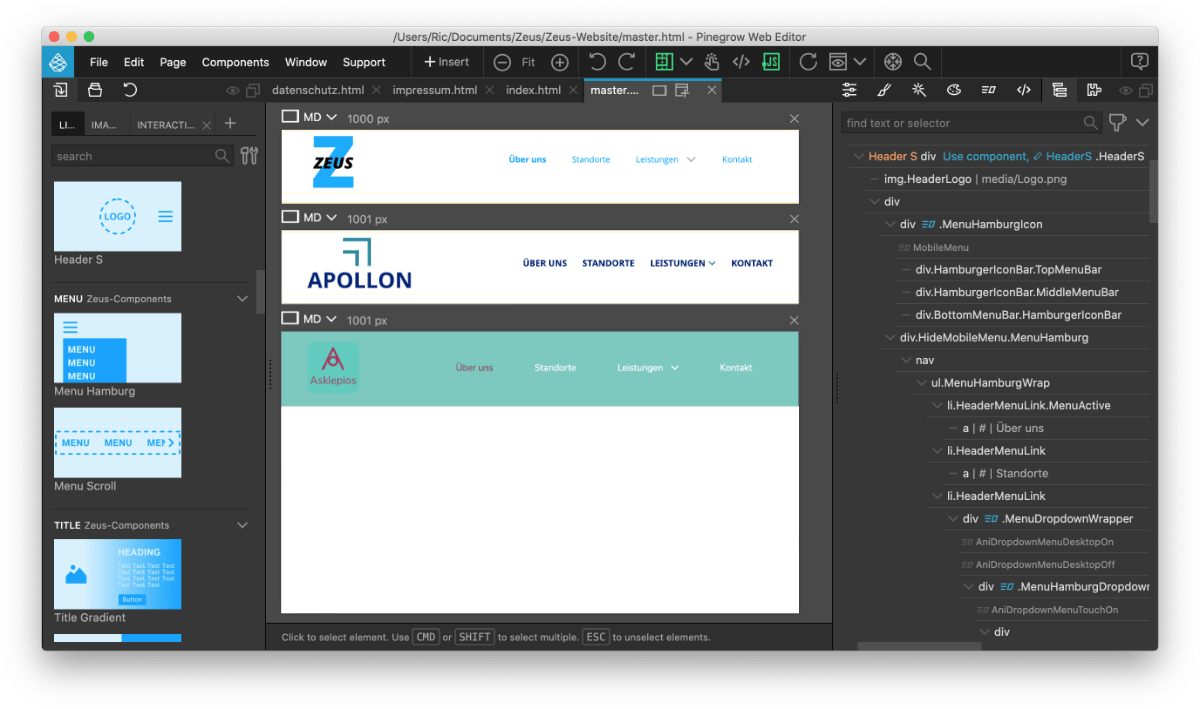 Header S Variationen Block Header S kann in Pinegrow vielfältig gestaltet werden
