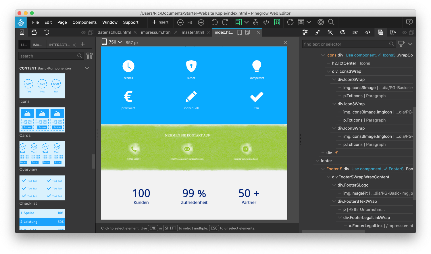 Icons Variationen Block Icons kann in Pinegrow vielfältig gestaltet werden