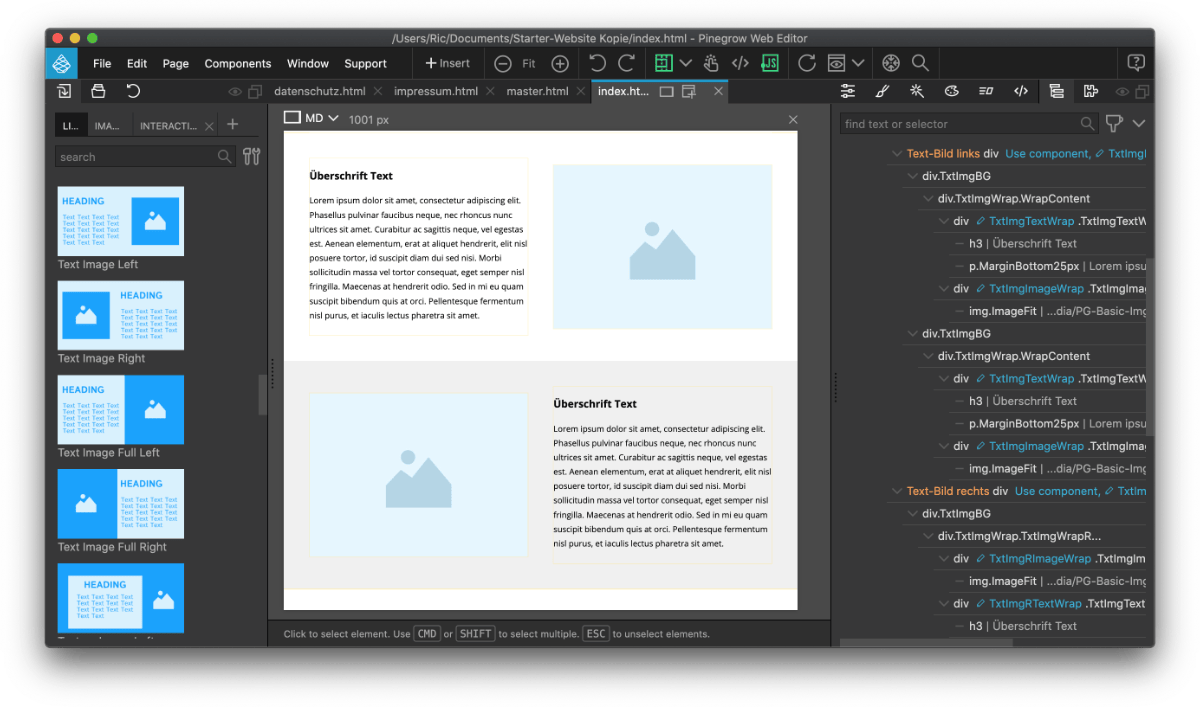 Text Image Variationen Block Text Image kann in Pinegrow vielfältig gestaltet werden