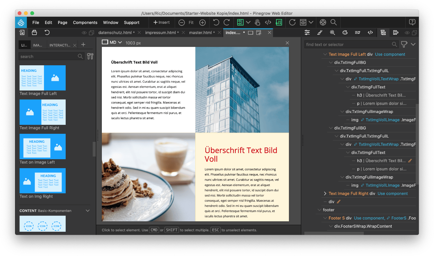 Text Image Full Variationen Block Text Image Full kann in Pinegrow vielfältig gestaltet werden