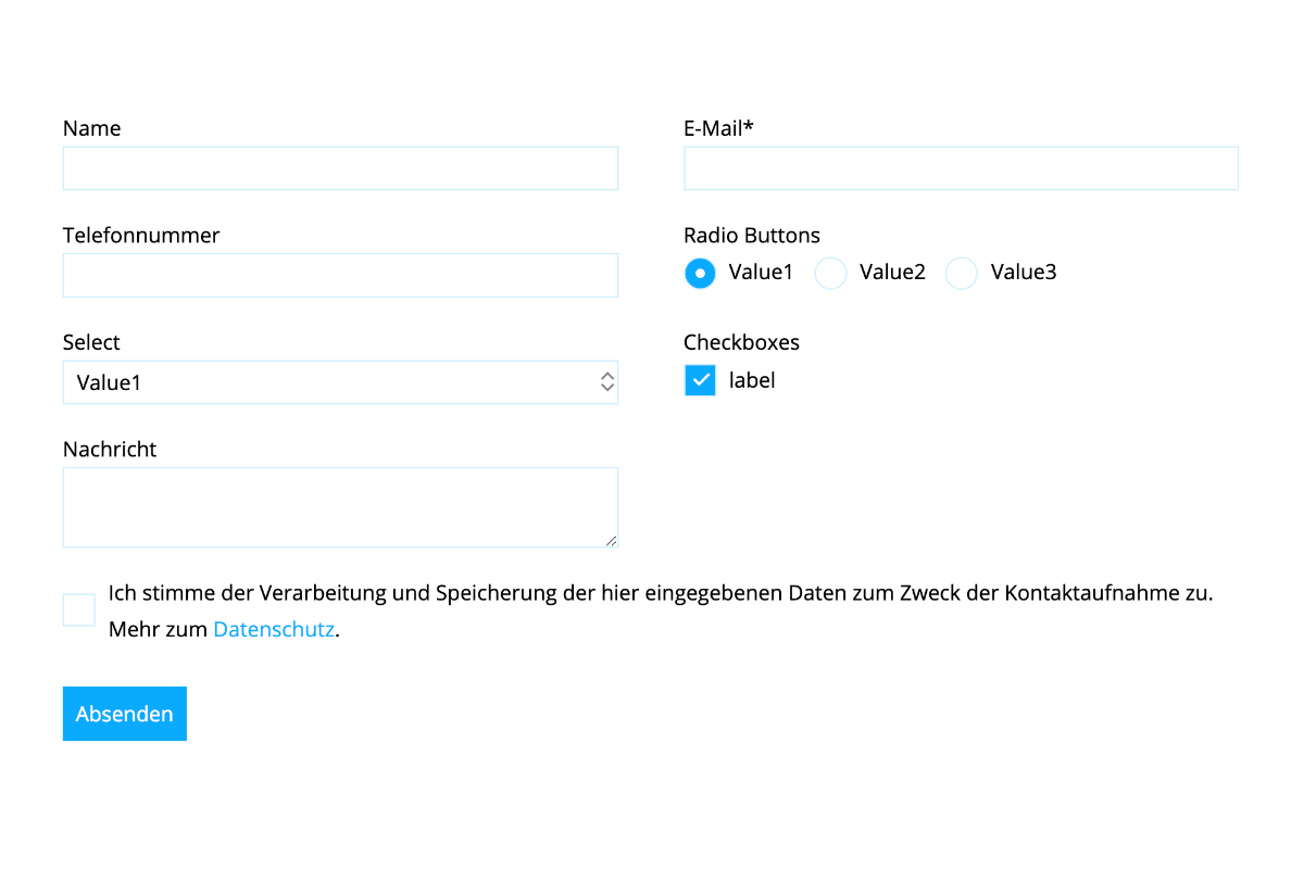 Kontaktformular individuell anpassbar - Pinegrow Forest Basic Komponente