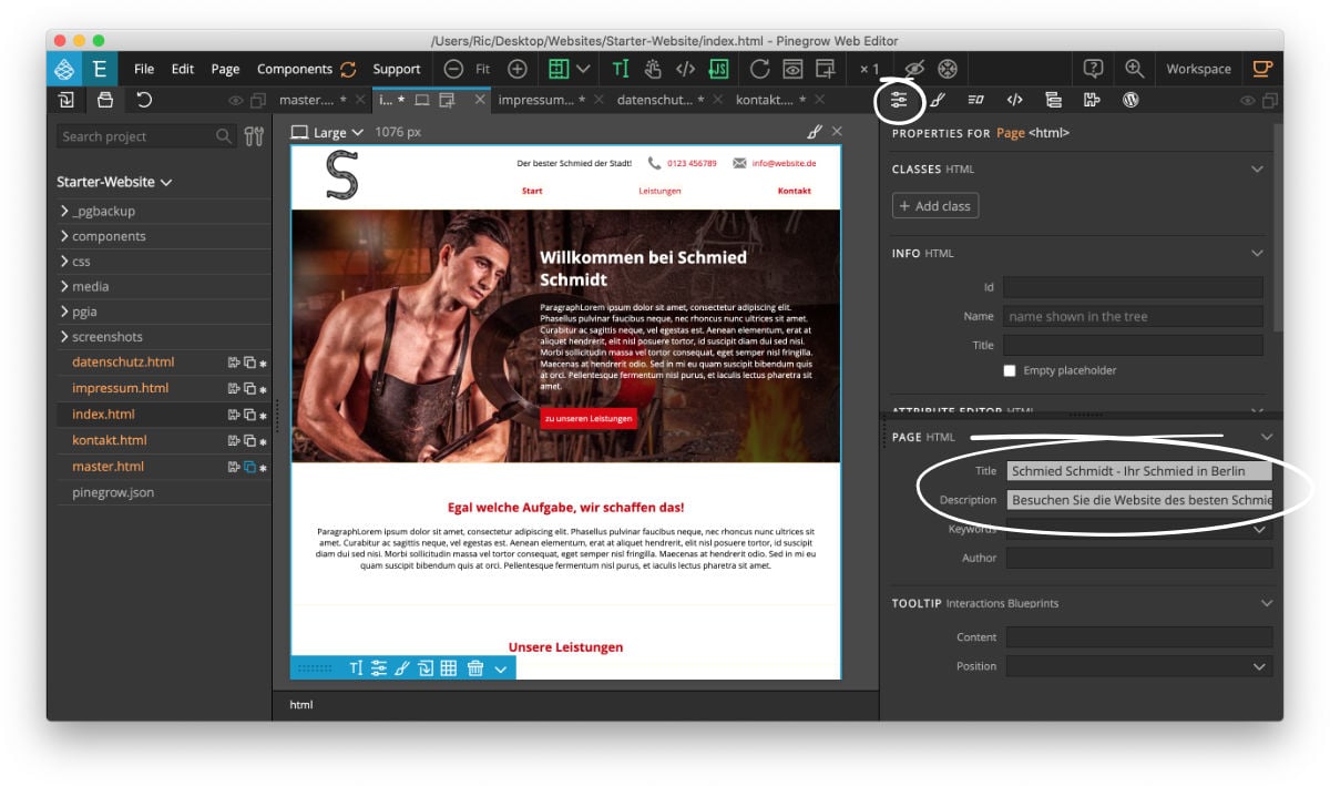 SEO Meta-Daten in Pinegrow hinzufügen SEO Metadaten wie Meta-Title, Meta-Description und mehr in Pinegrow einbauen